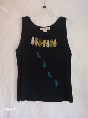 Lucia-Burns Black Beaded Tank Top